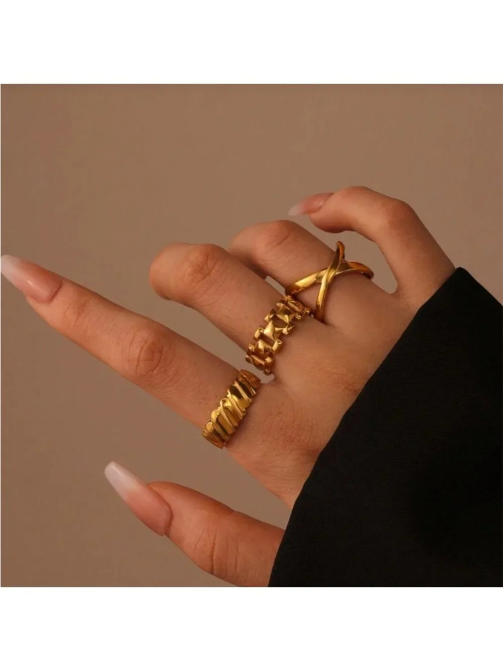 Gold Tone Adjustable Rings Set Q411